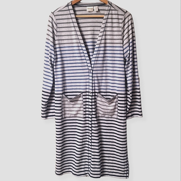 Chicos Zenergy Radley Striped Button Front  Duster Cardigan W/Pockets SZ 1=M - Picture 4 of 11